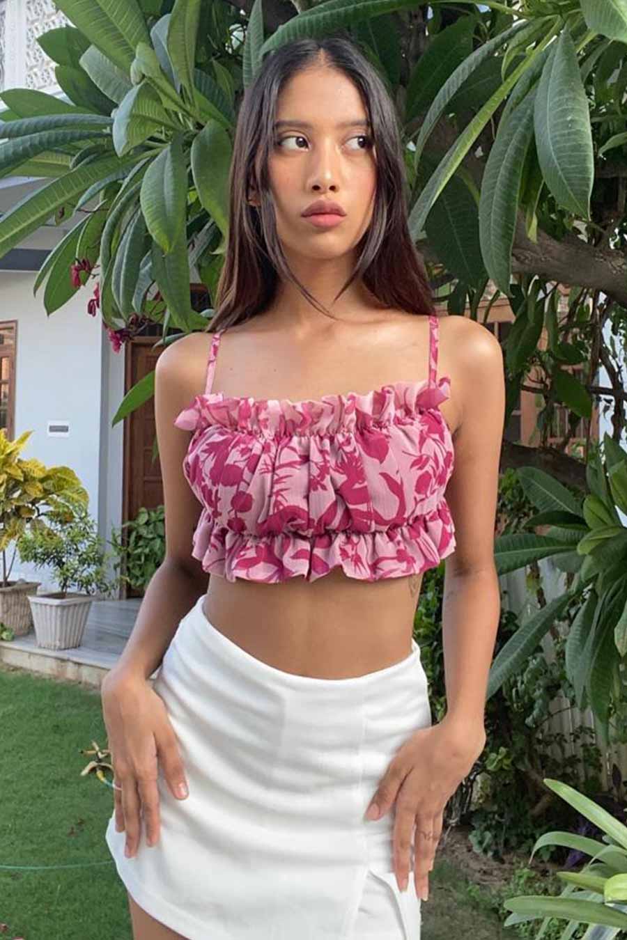 Carrie Pink Chiffon Bustier Crop Top