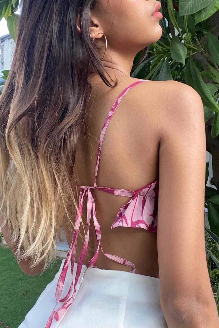 Carrie Pink Chiffon Bustier Crop Top