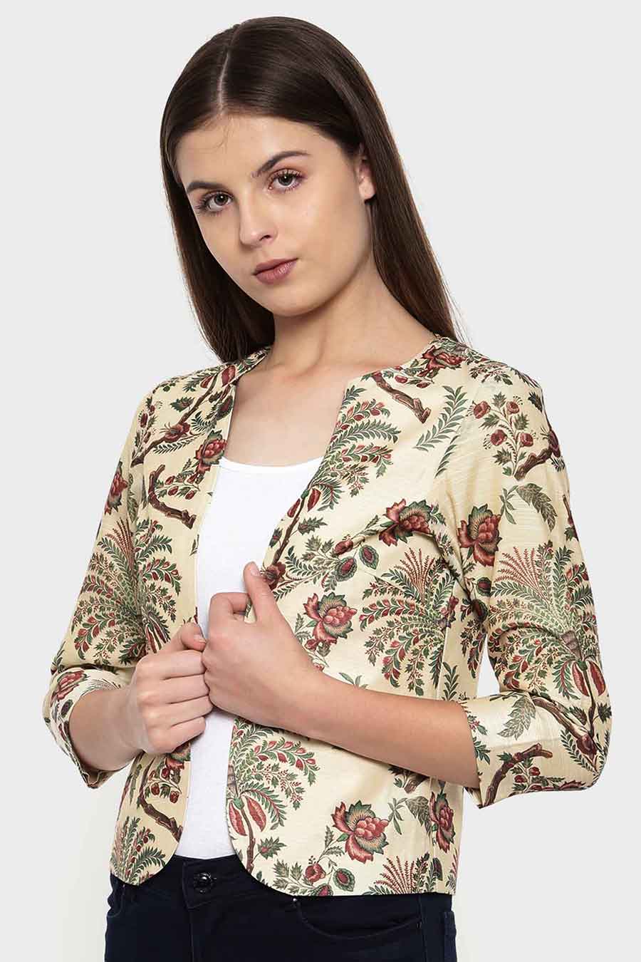 Chanderi Digital Beige Printed Jacket