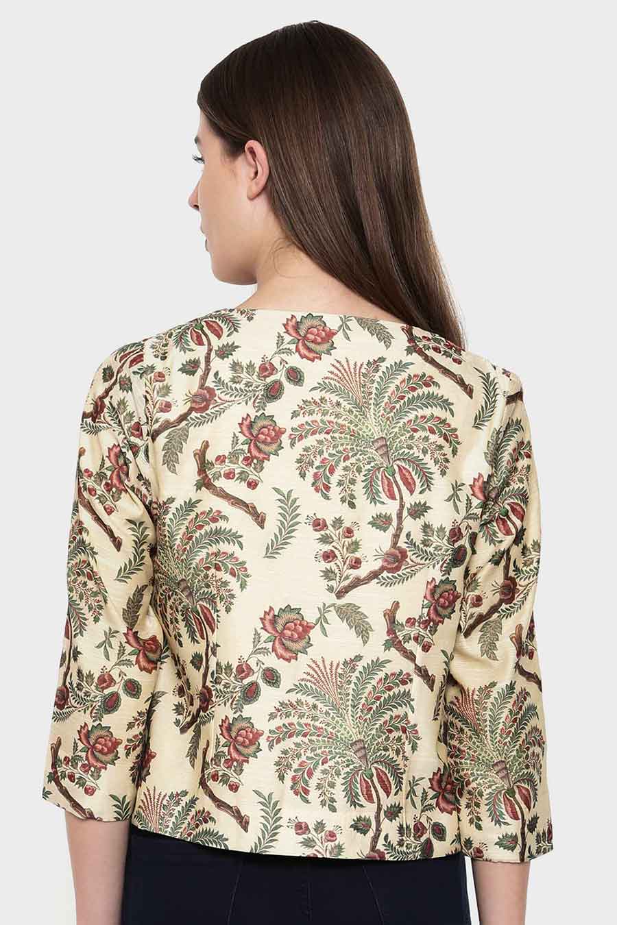 Chanderi Digital Beige Printed Jacket