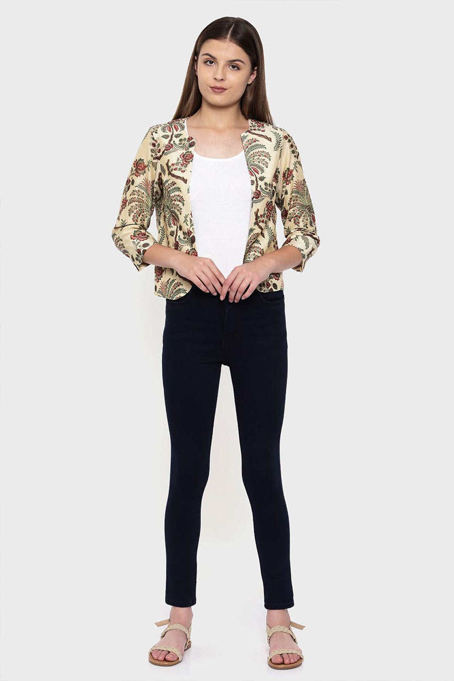 Chanderi Digital Beige Printed Jacket