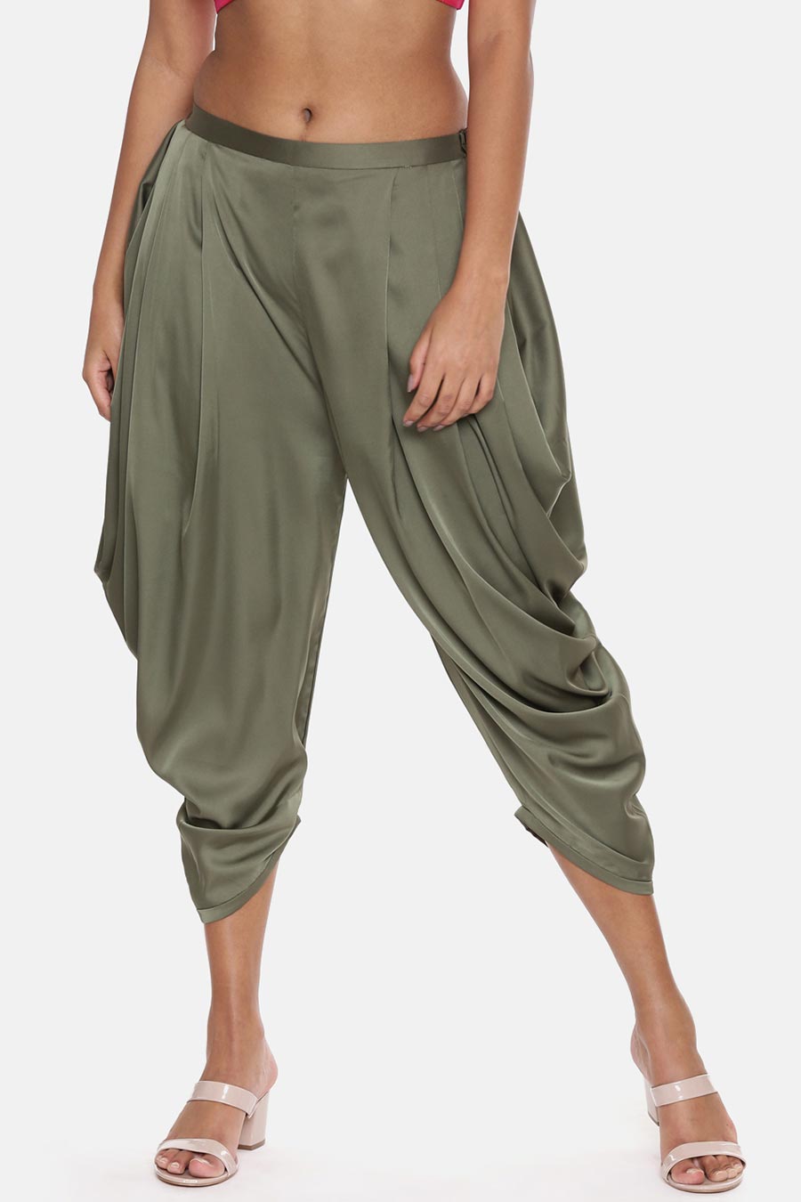 Green Satin Dhoti Pants
