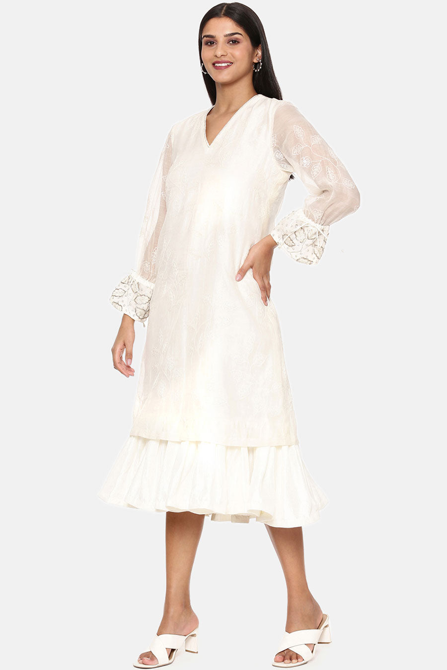 White Embroidered Chanderi Dress