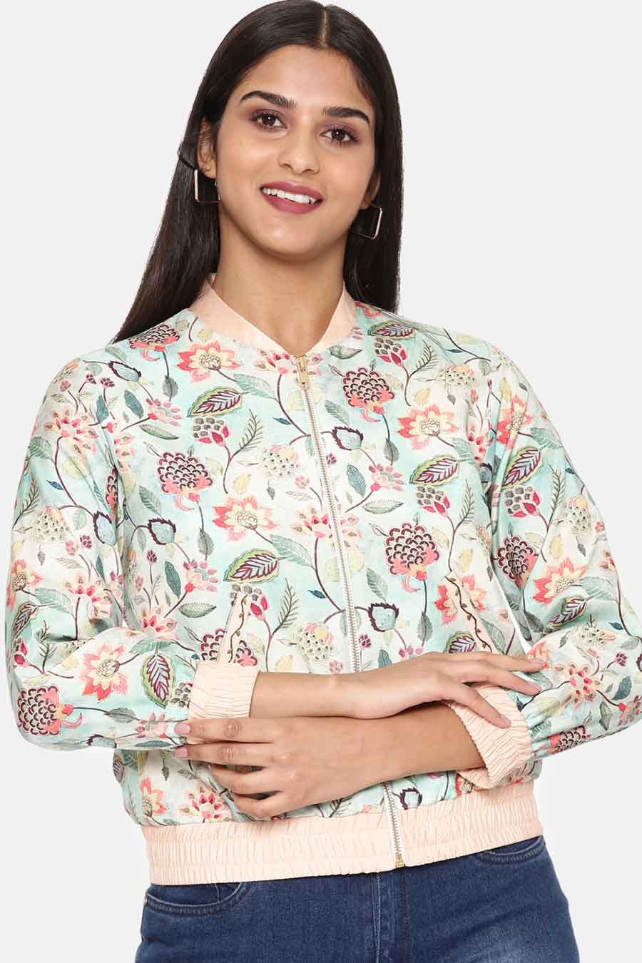 Blue Printed Bomber Jacket