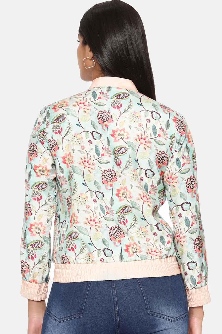 Blue Printed Bomber Jacket