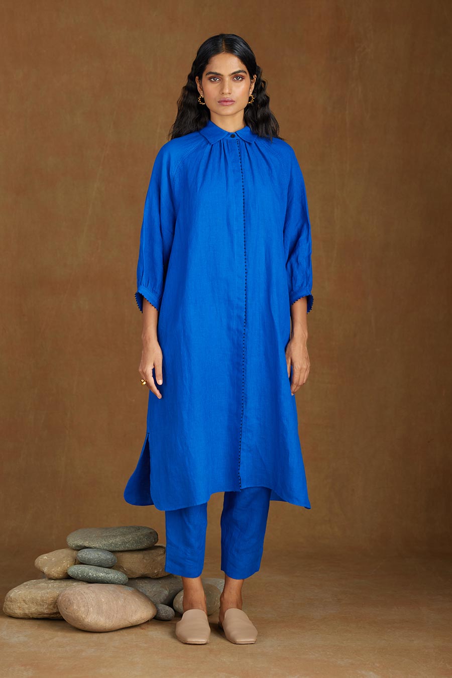 Blue Linen Kurta Set