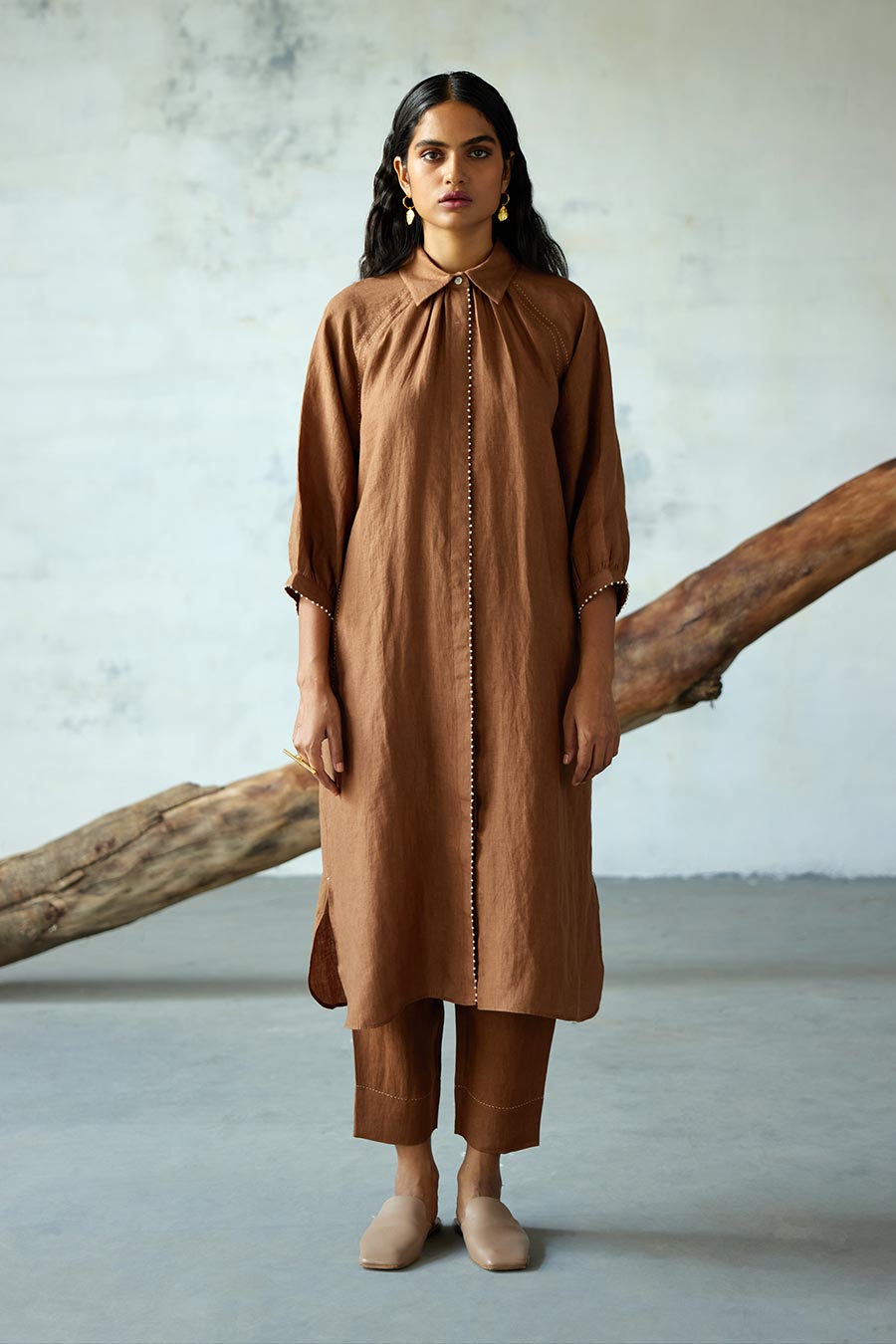 Brown Linen Kurta Set