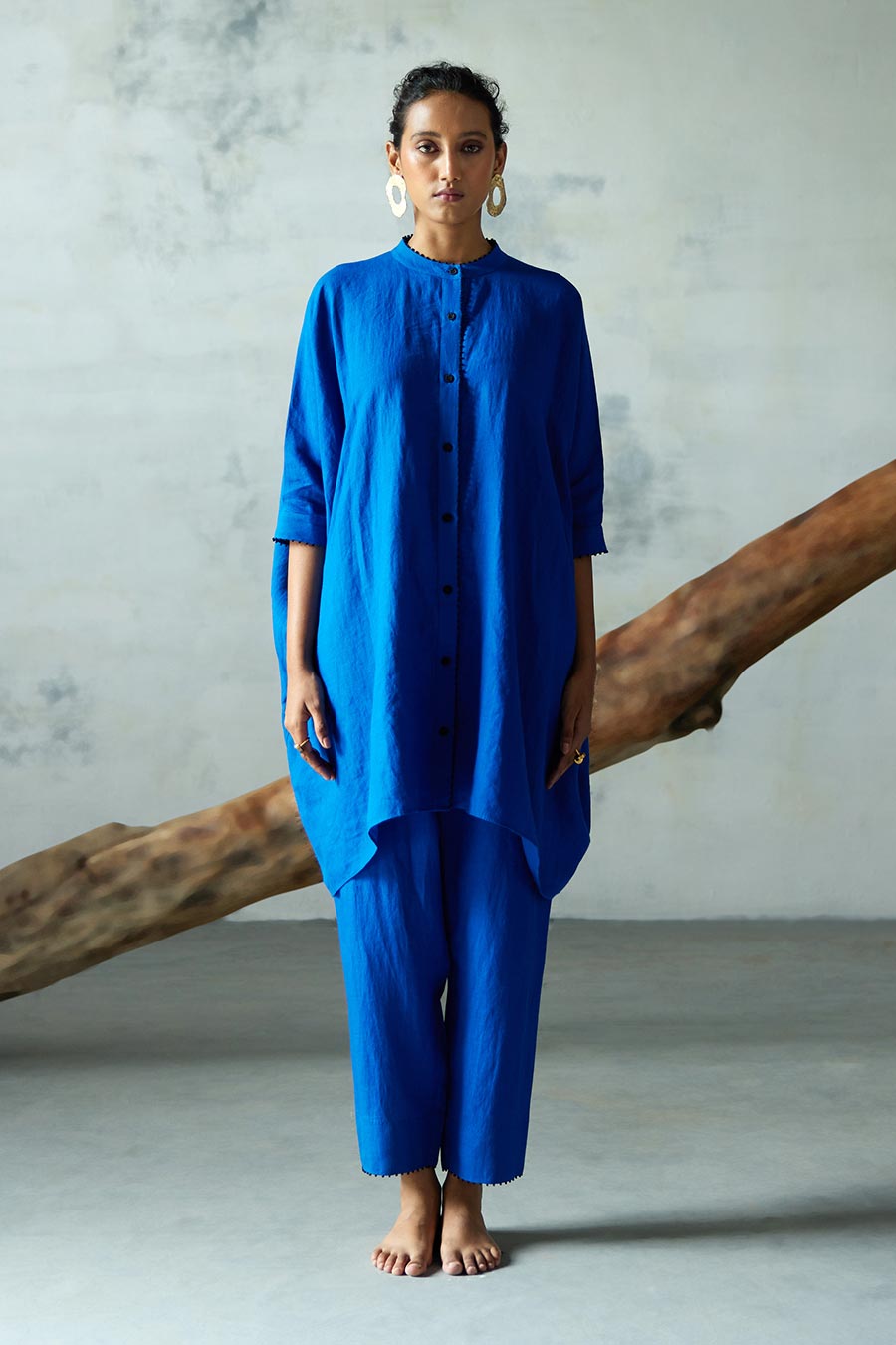 Blue Linen Kurta Set