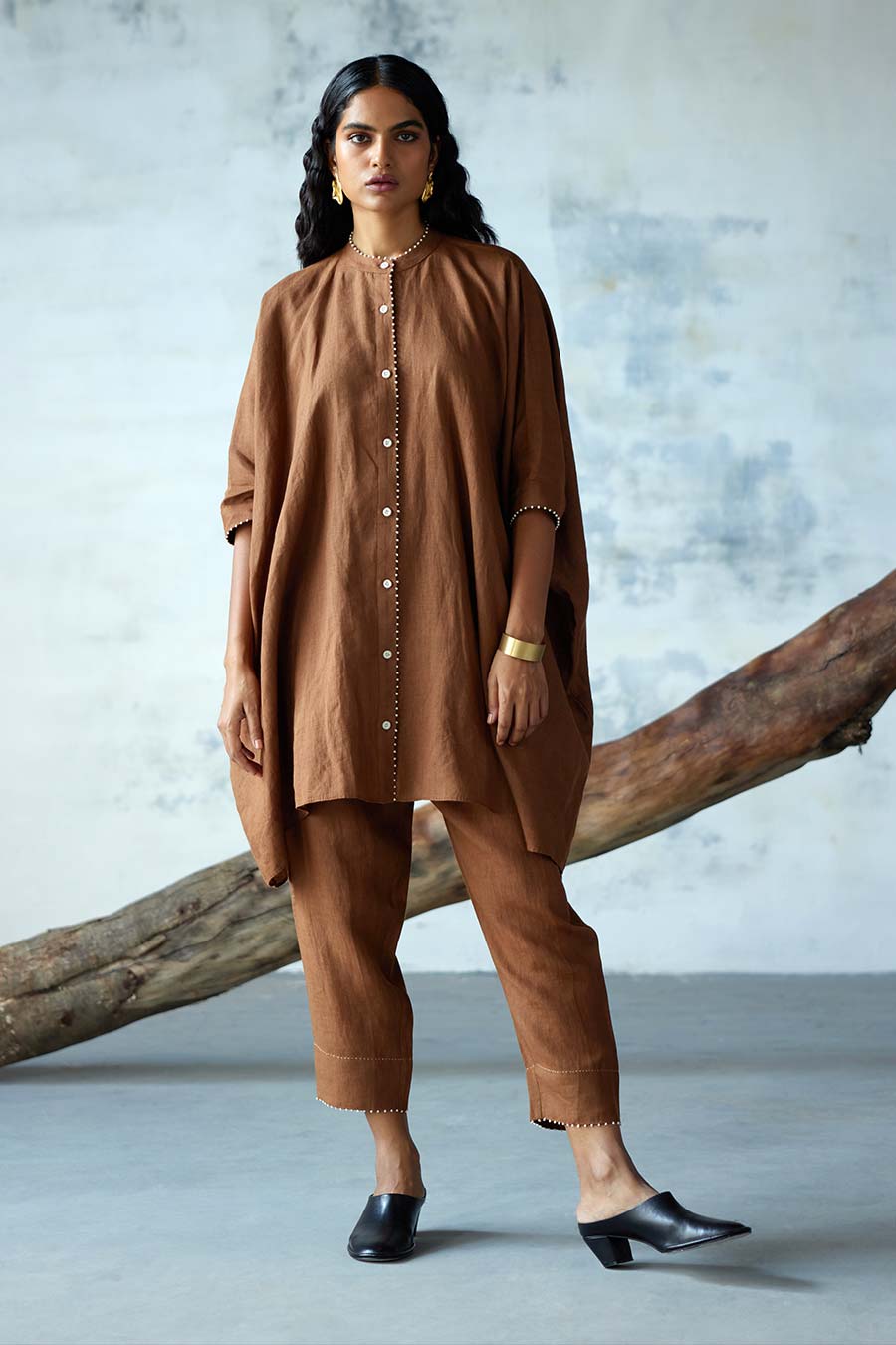 Brown Linen Kurta Set
