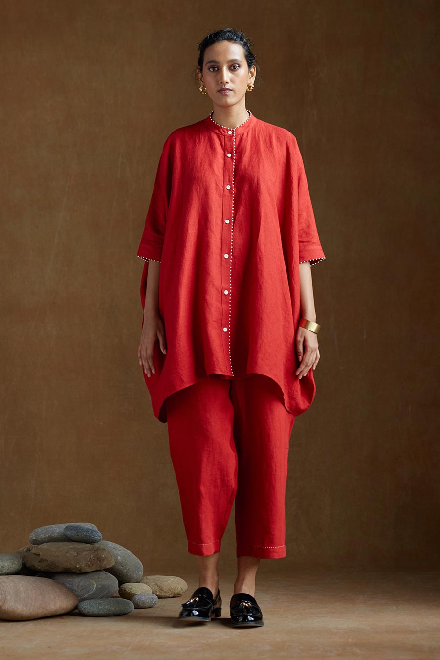 Red Linen Kurta Set