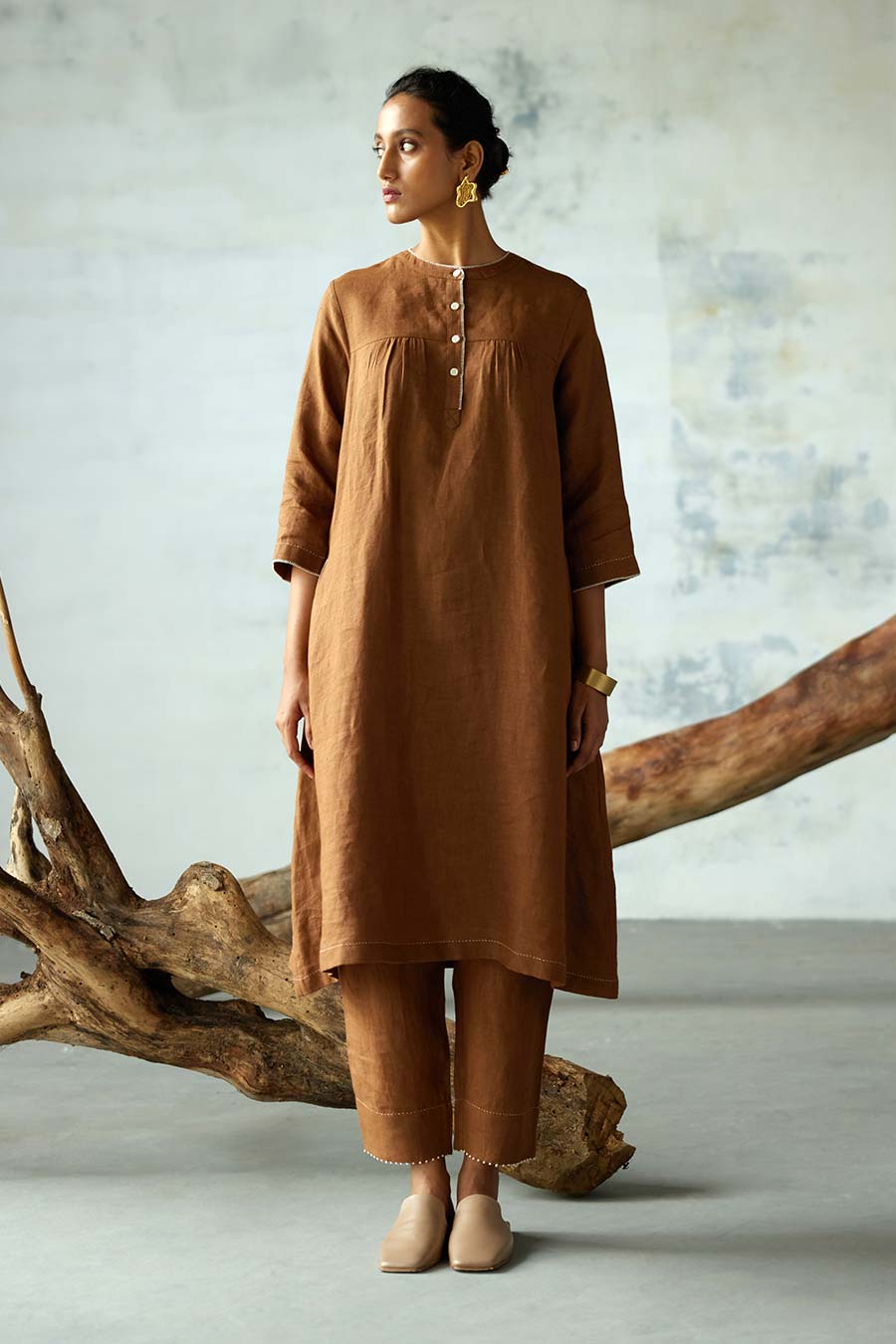 Brown Linen Kurta Set