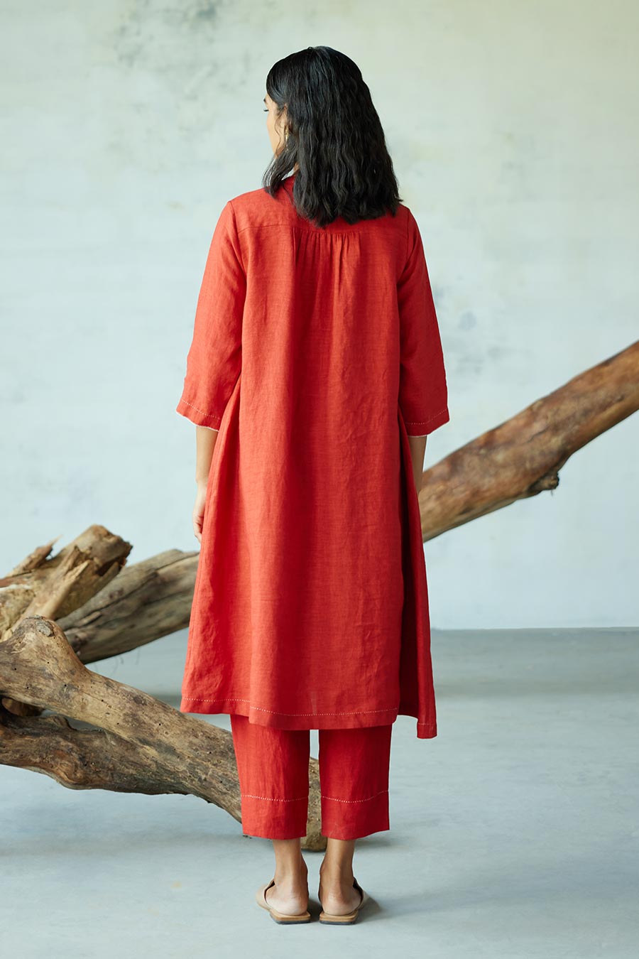Red Linen Kurta Set