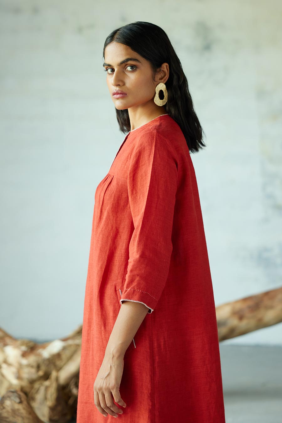 Red Linen Kurta Set
