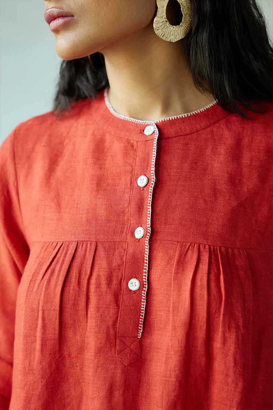 Red Linen Kurta Set