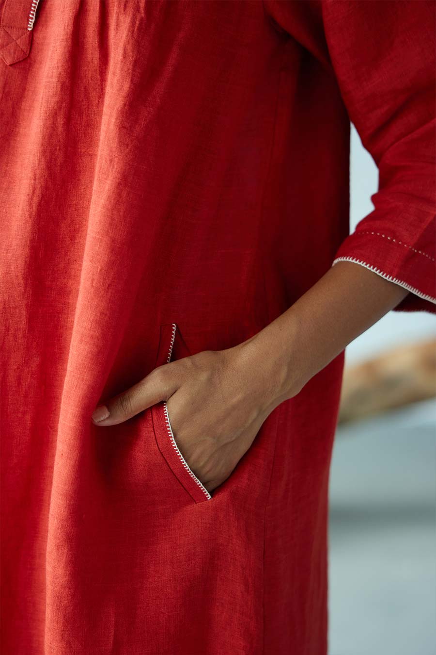 Red Linen Kurta Set
