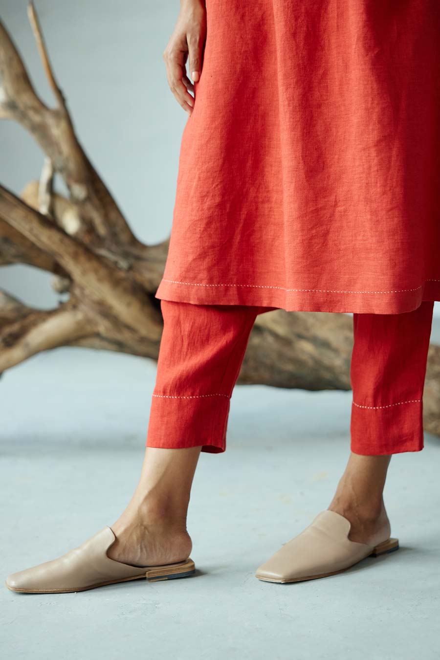 Red Linen Kurta Set