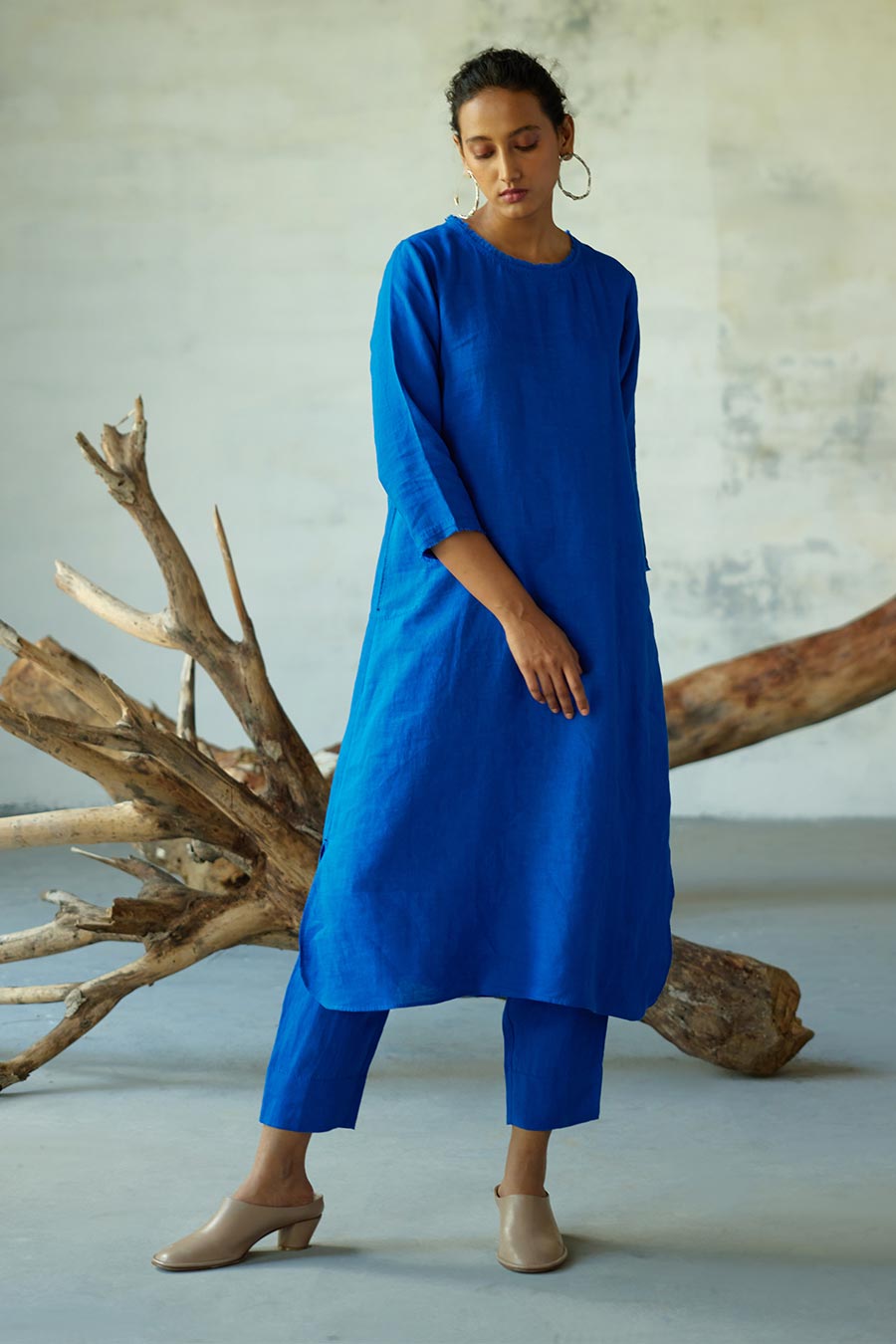 Blue Linen Kurta Set