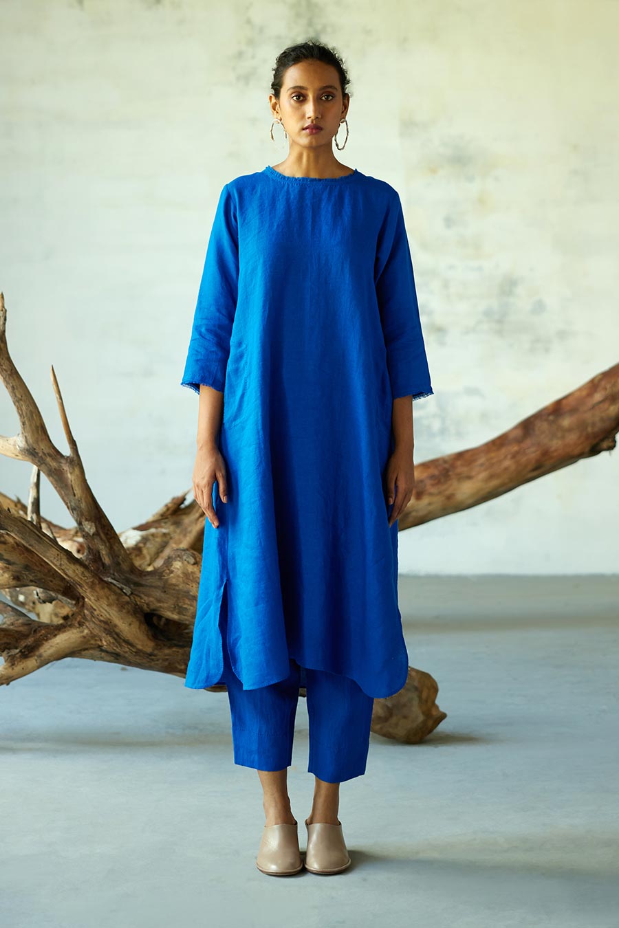 Blue Linen Kurta Set