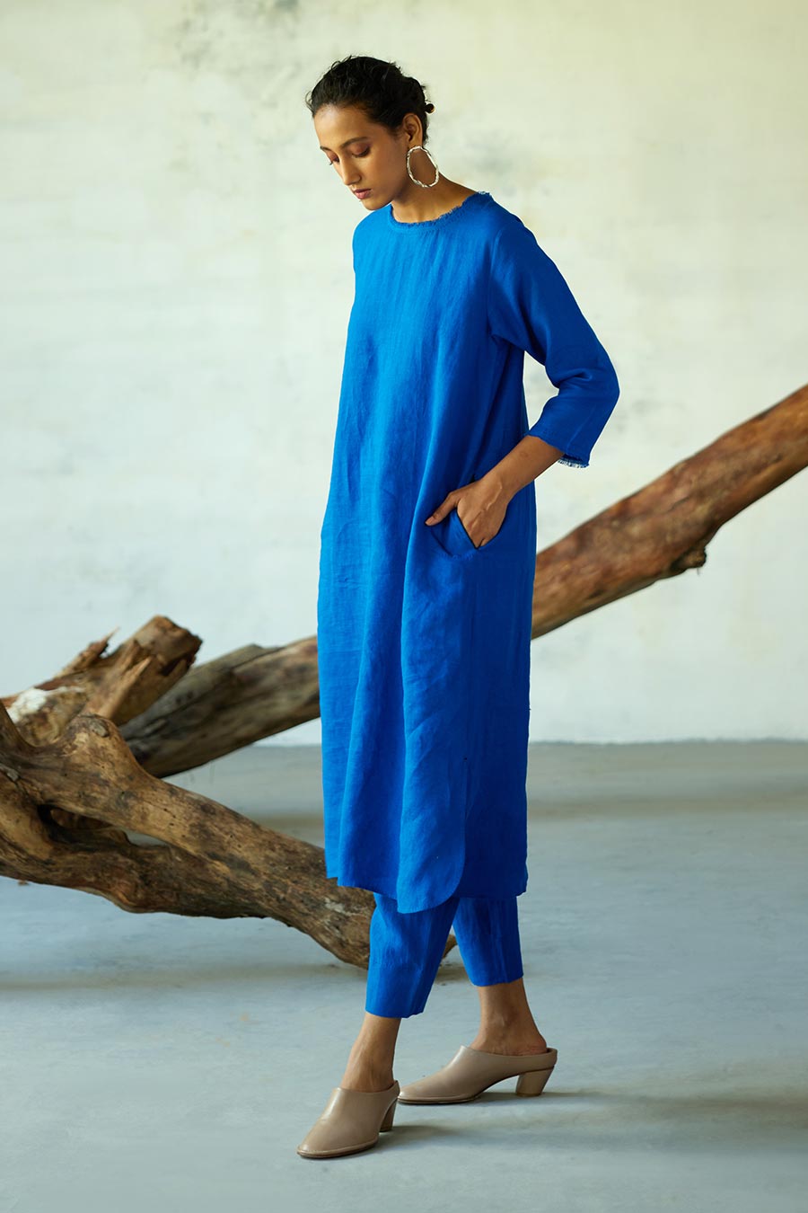 Blue Linen Kurta Set