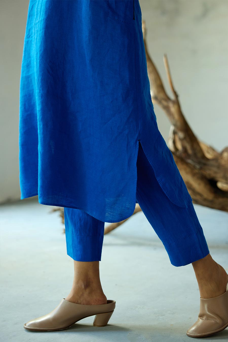 Blue Linen Kurta Set