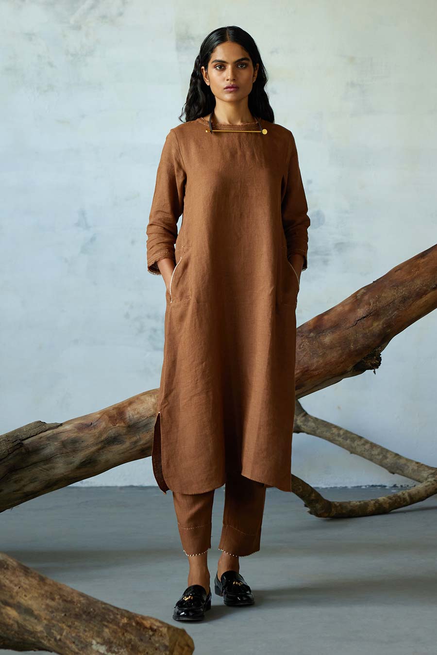 Brown Linen Kurta Set