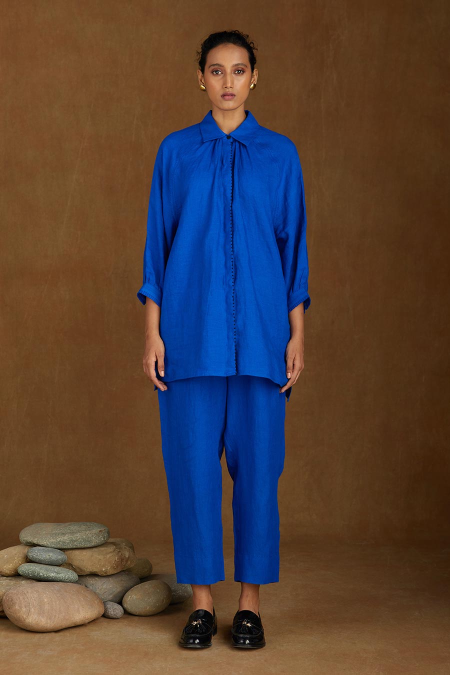 Blue Linen Kurta Set