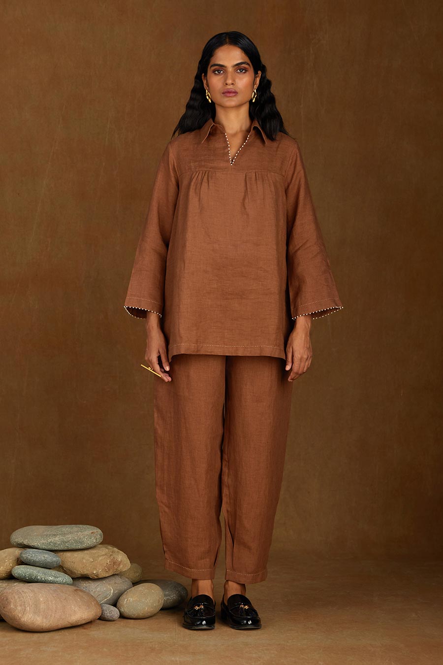 Brown Linen Kurta Set