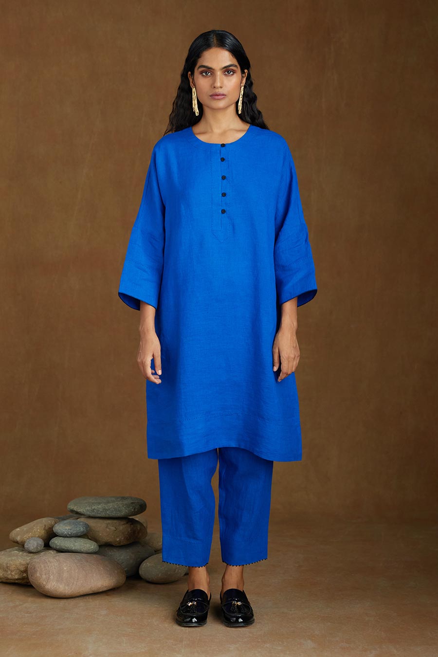 Blue Linen Kurta Set