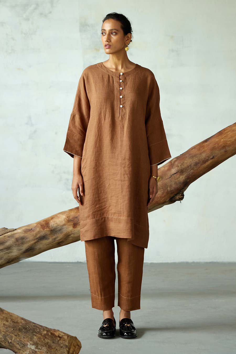 Brown Linen Kurta Set