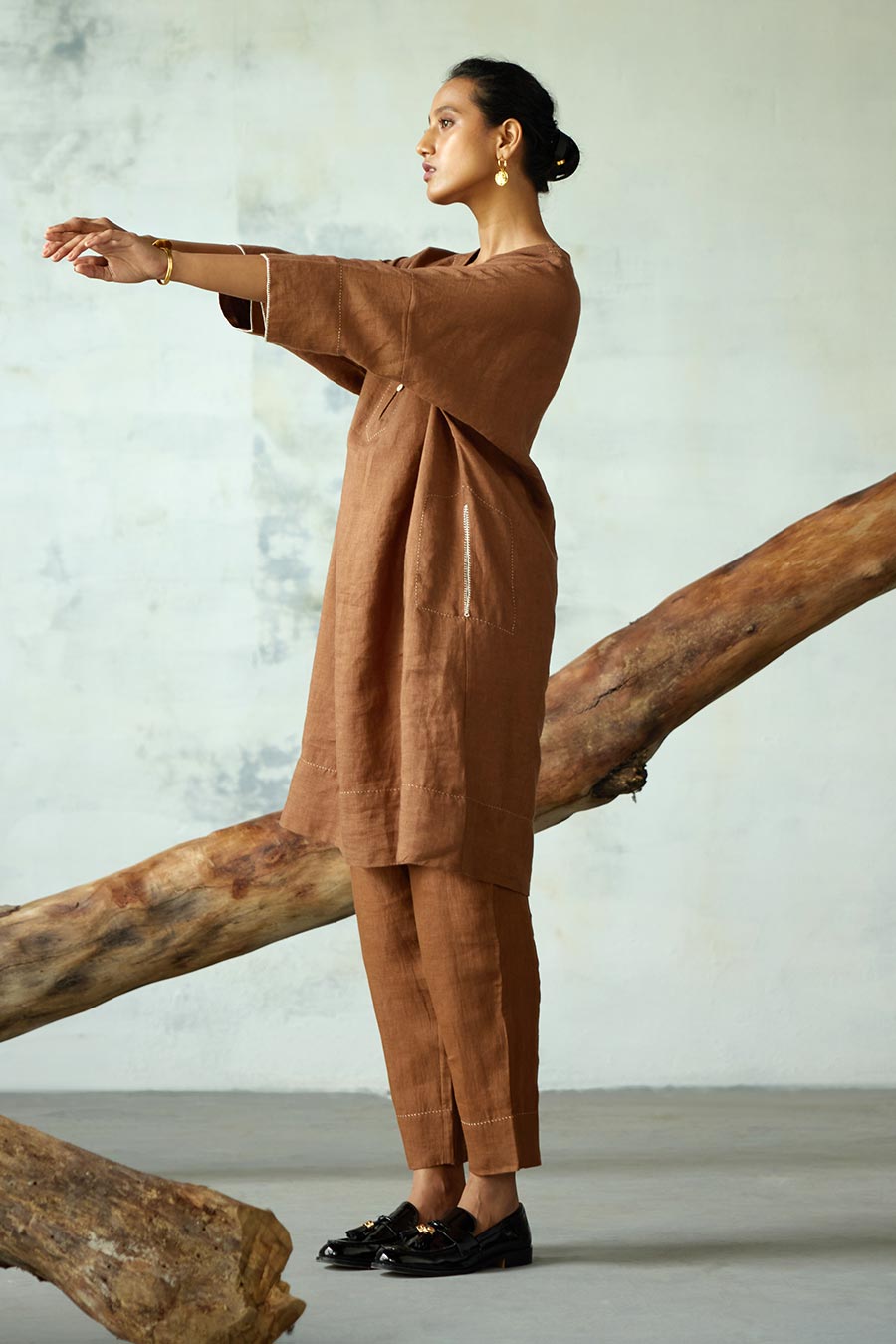 Brown Linen Kurta Set