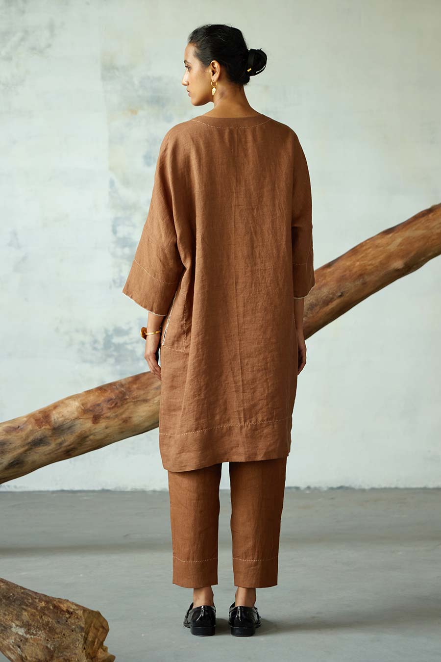 Brown Linen Kurta Set