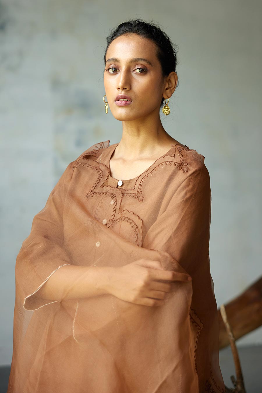 Brown Linen Kurta Set