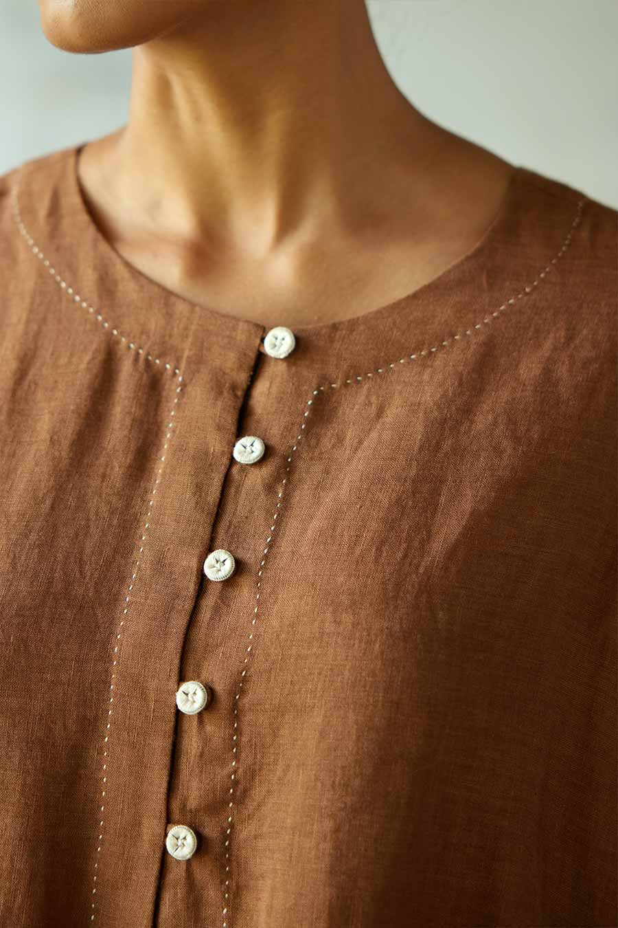 Brown Linen Kurta Set