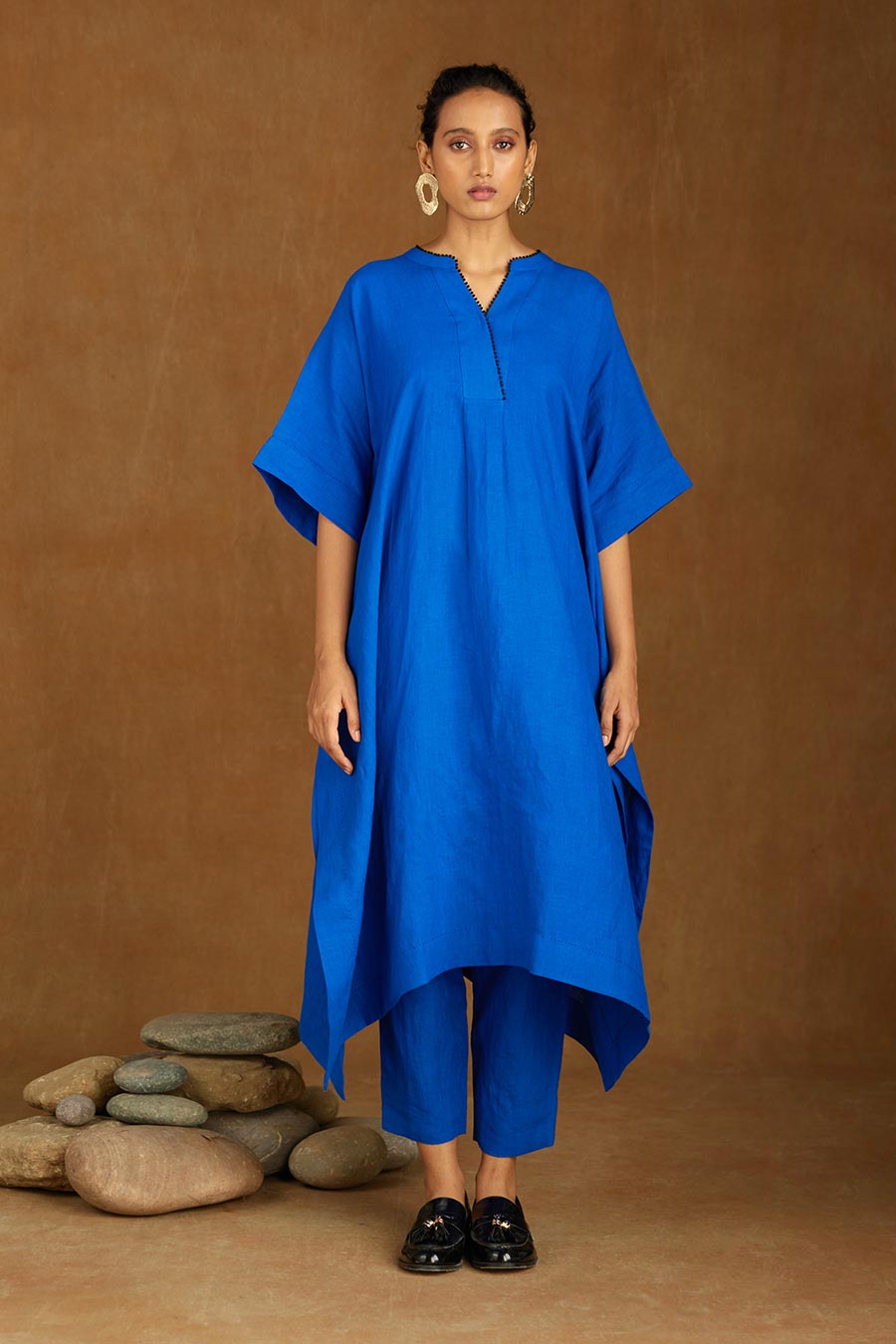 Blue Linen Kurta Set