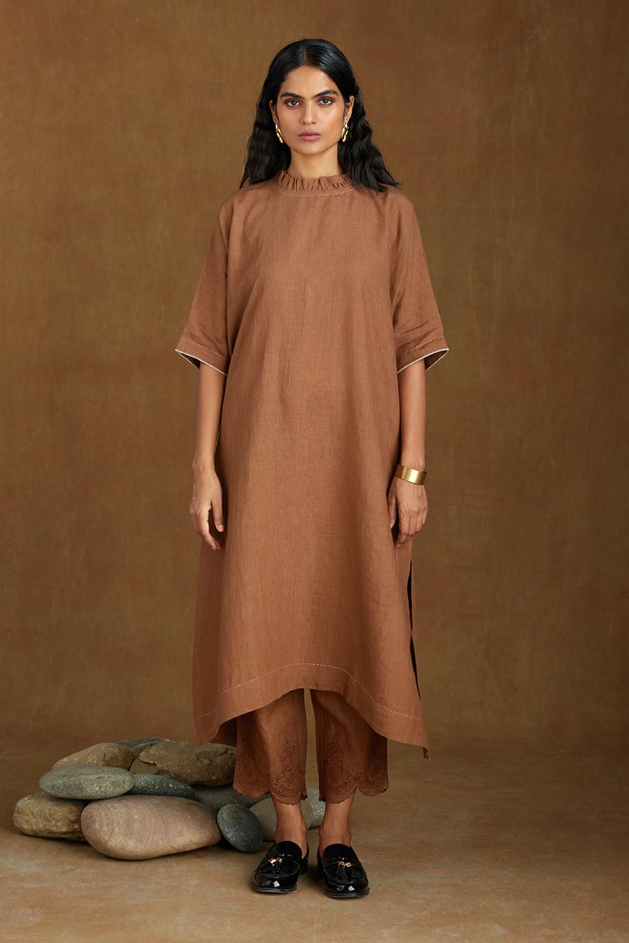 Brown Linen Kurta Set