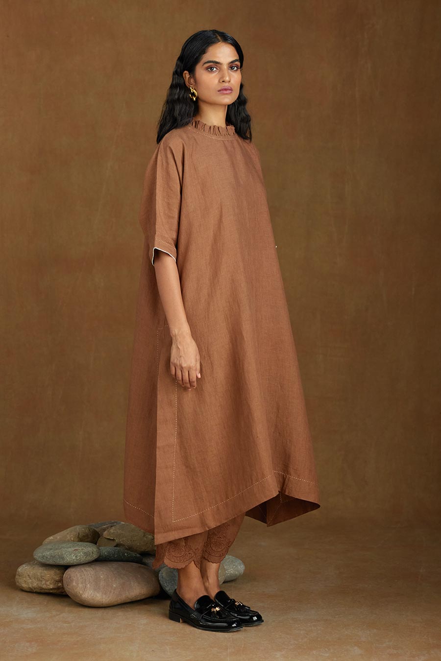 Brown Linen Kurta Set