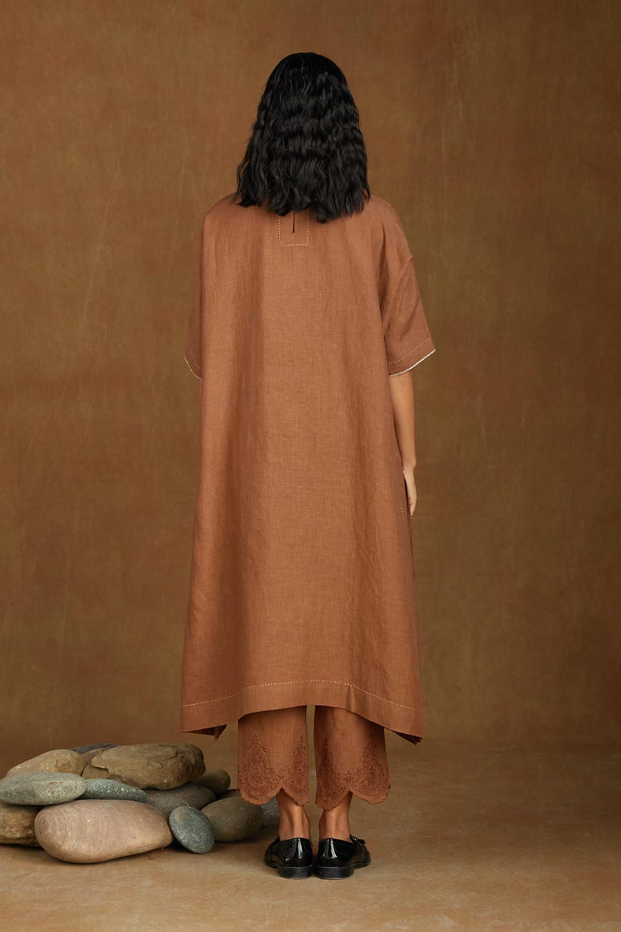 Brown Linen Kurta Set