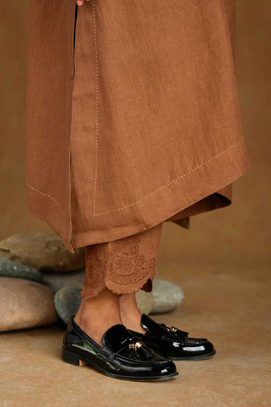Brown Linen Kurta Set