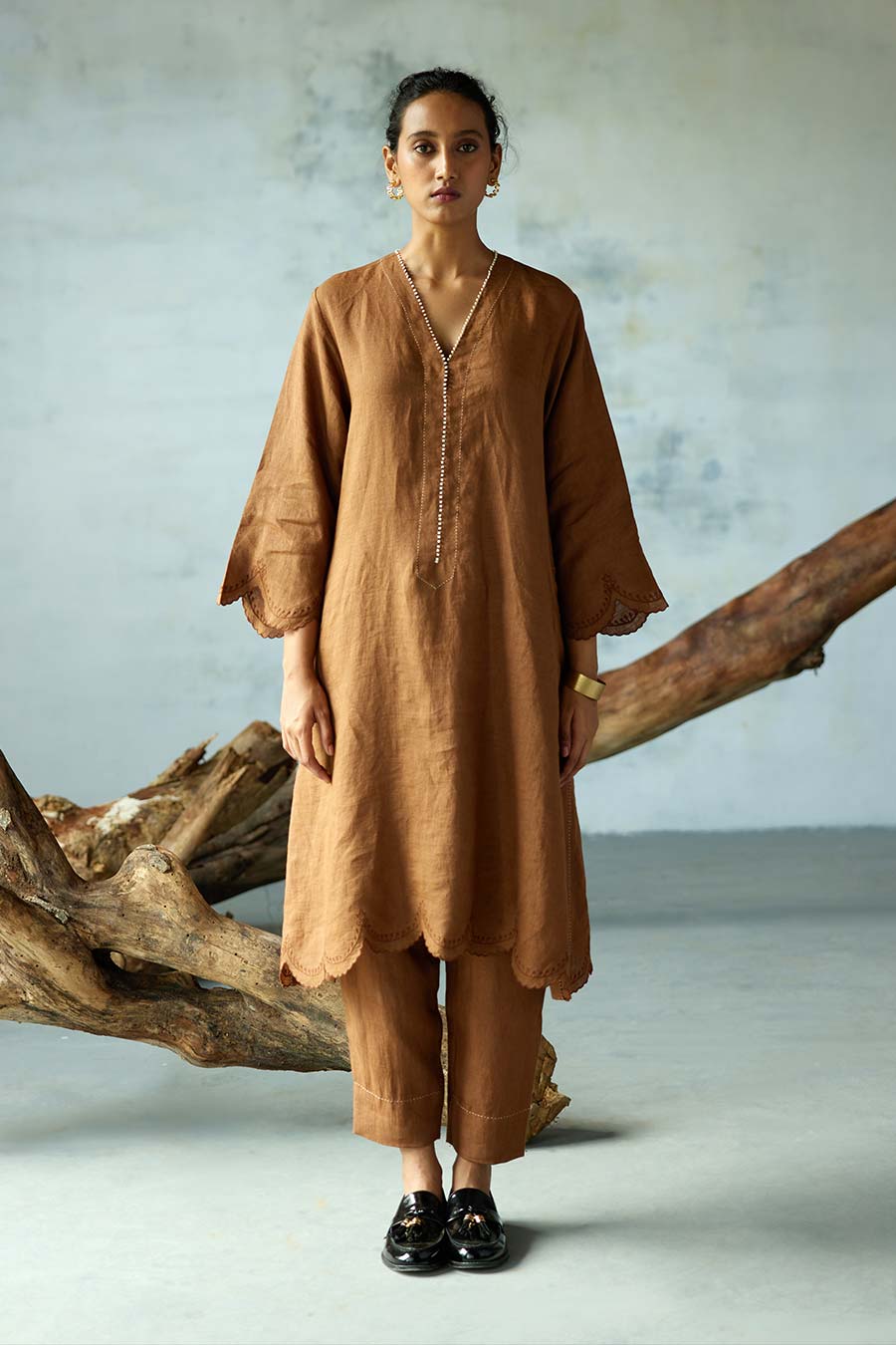 Brown Linen Kurta Set