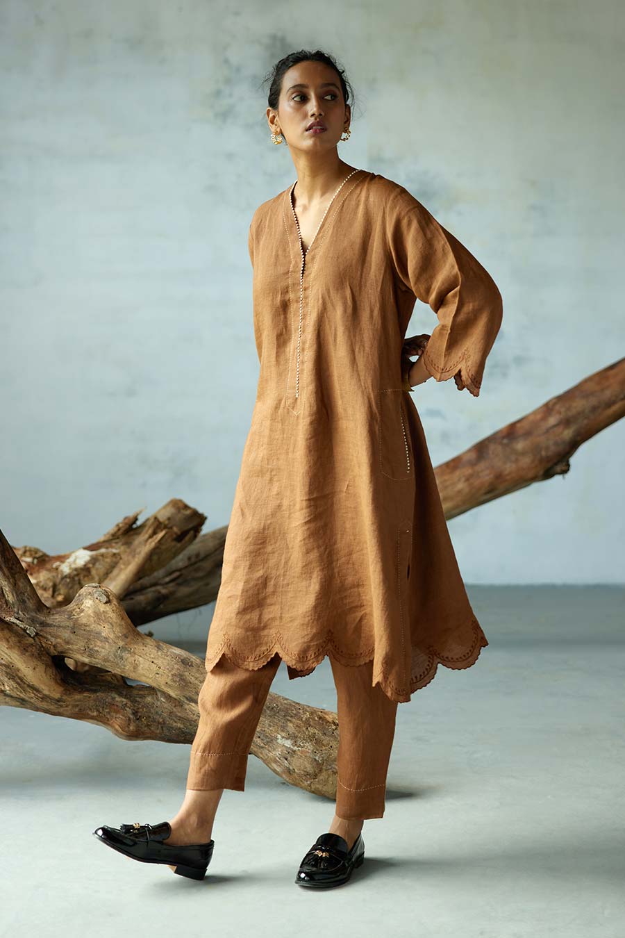 Brown Linen Kurta Set