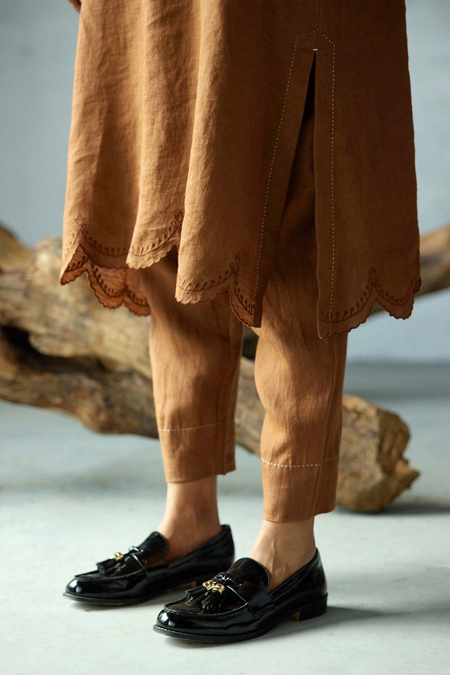 Brown Linen Kurta Set