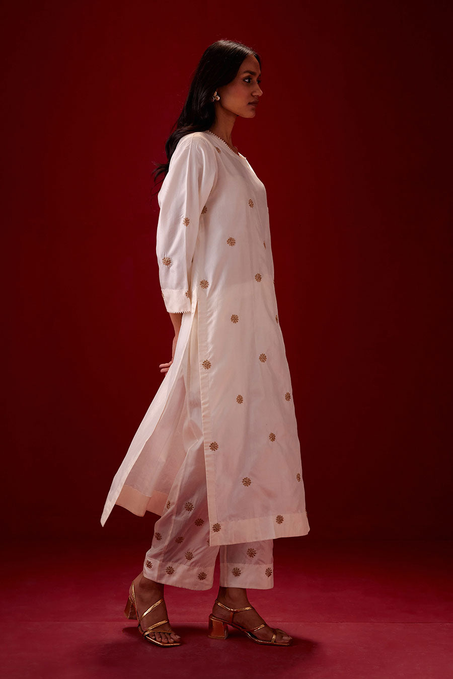 Ivory Silk Embroidered Kurta & Pant Set
