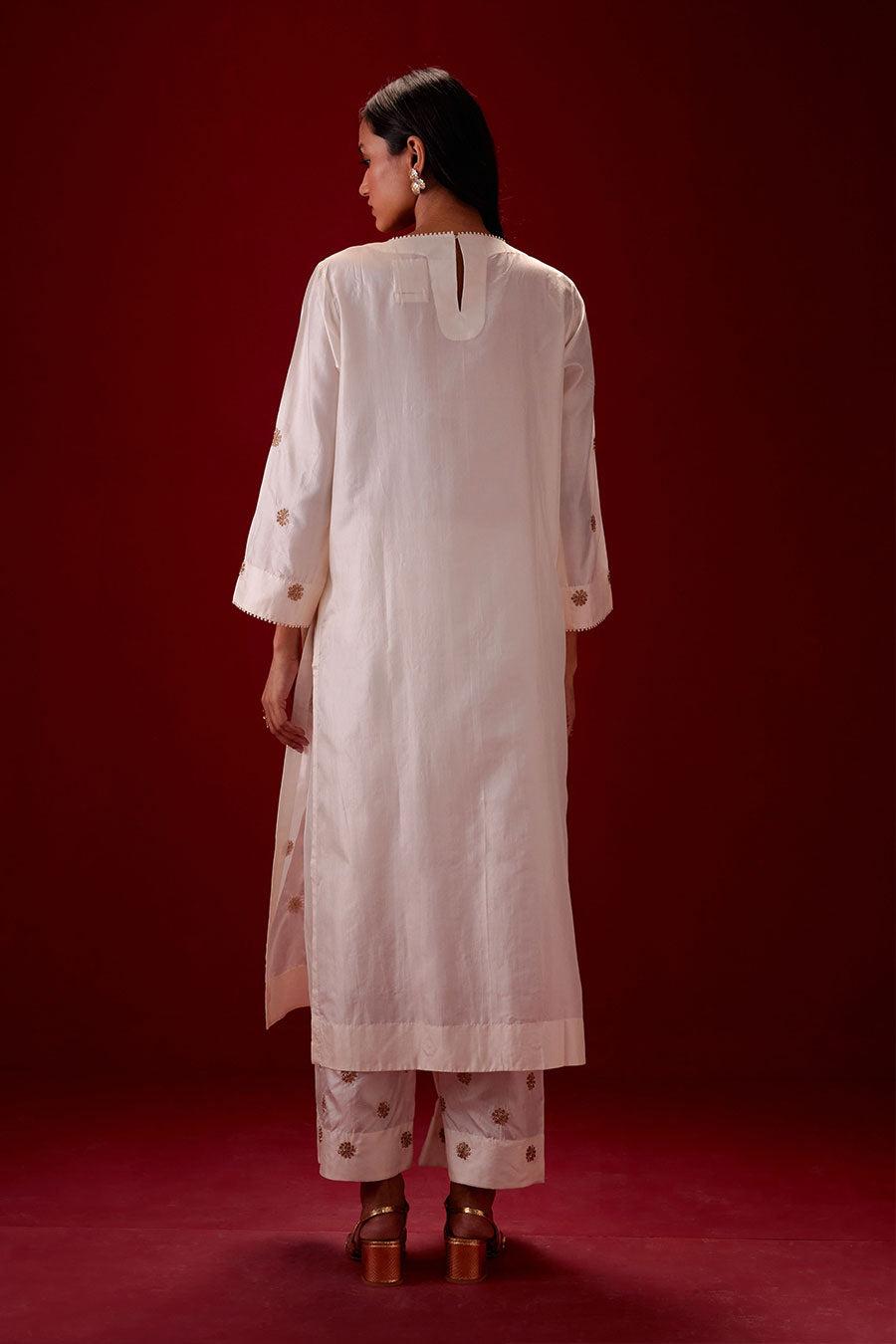 Ivory Silk Embroidered Kurta & Pant Set