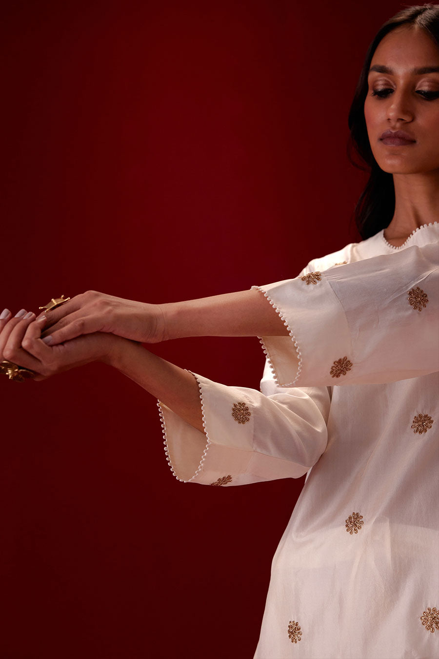 Ivory Silk Embroidered Kurta & Pant Set