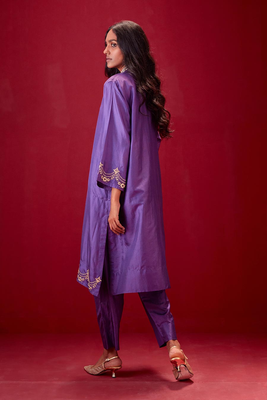 Grape Silk Embroidered Kurta & Pant Set