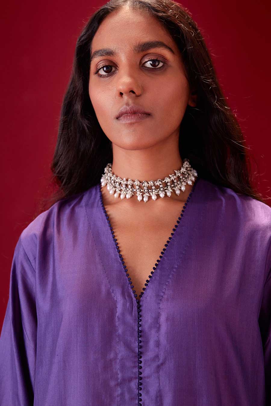 Grape Silk Embroidered Kurta & Pant Set