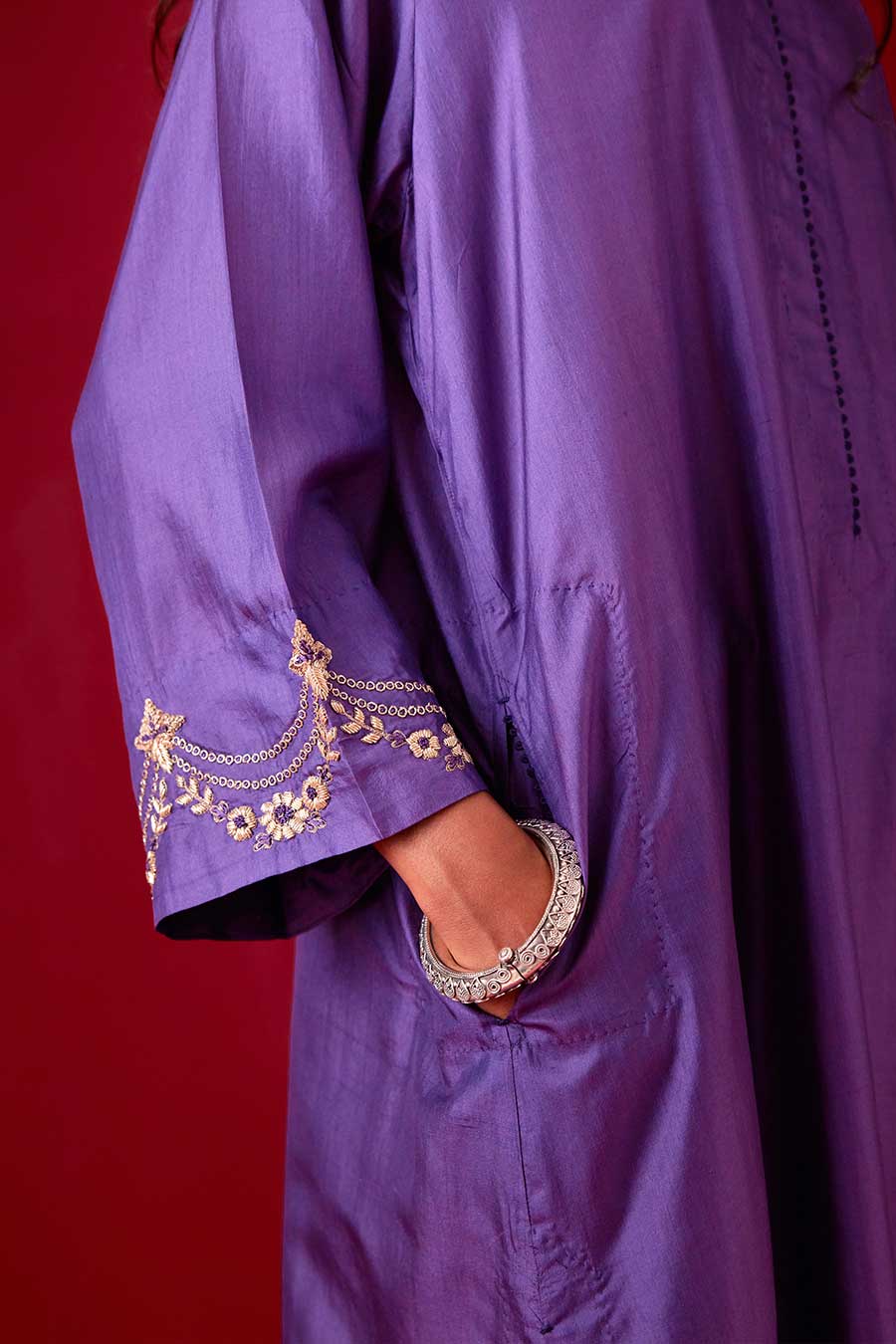 Grape Silk Embroidered Kurta & Pant Set
