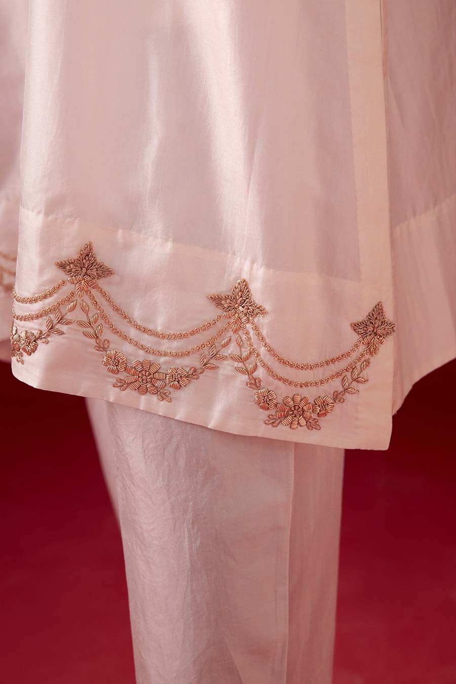 Ivory Silk Embroidered Kurta & Pant Set