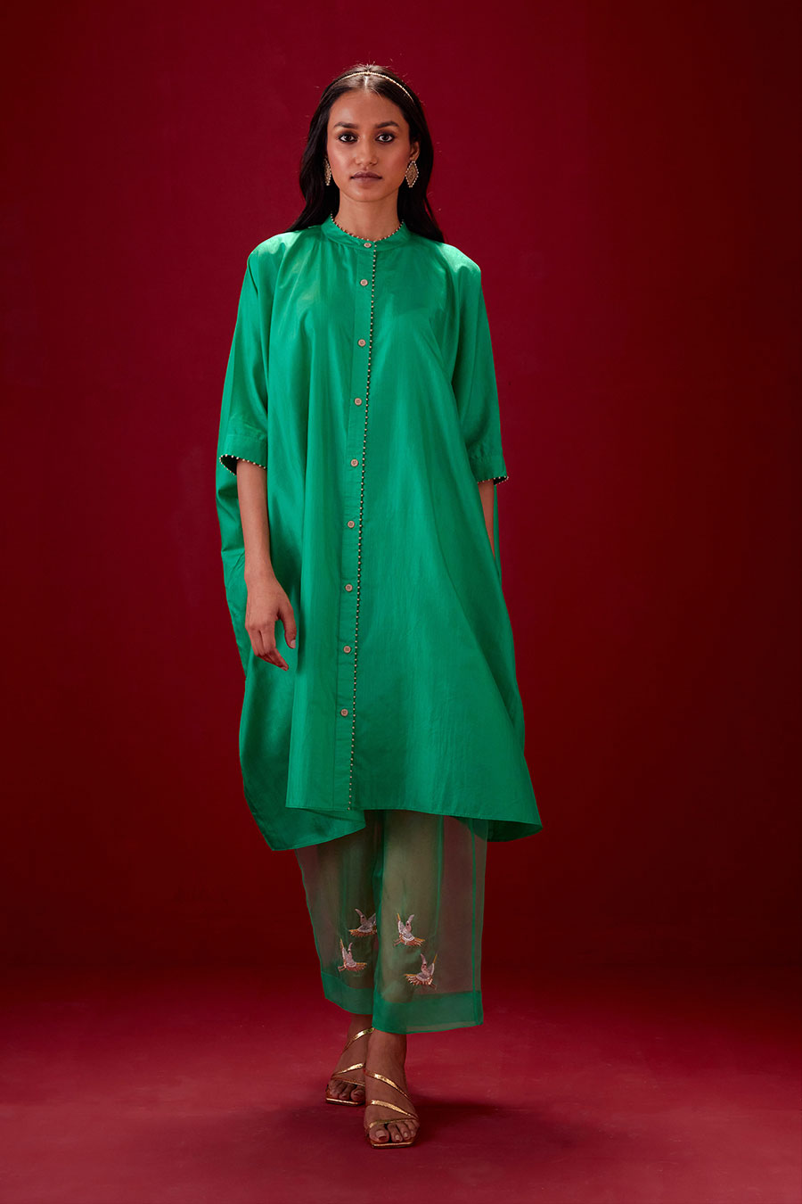 Emerald Green Silk Embroidered Kurta & Pant Set