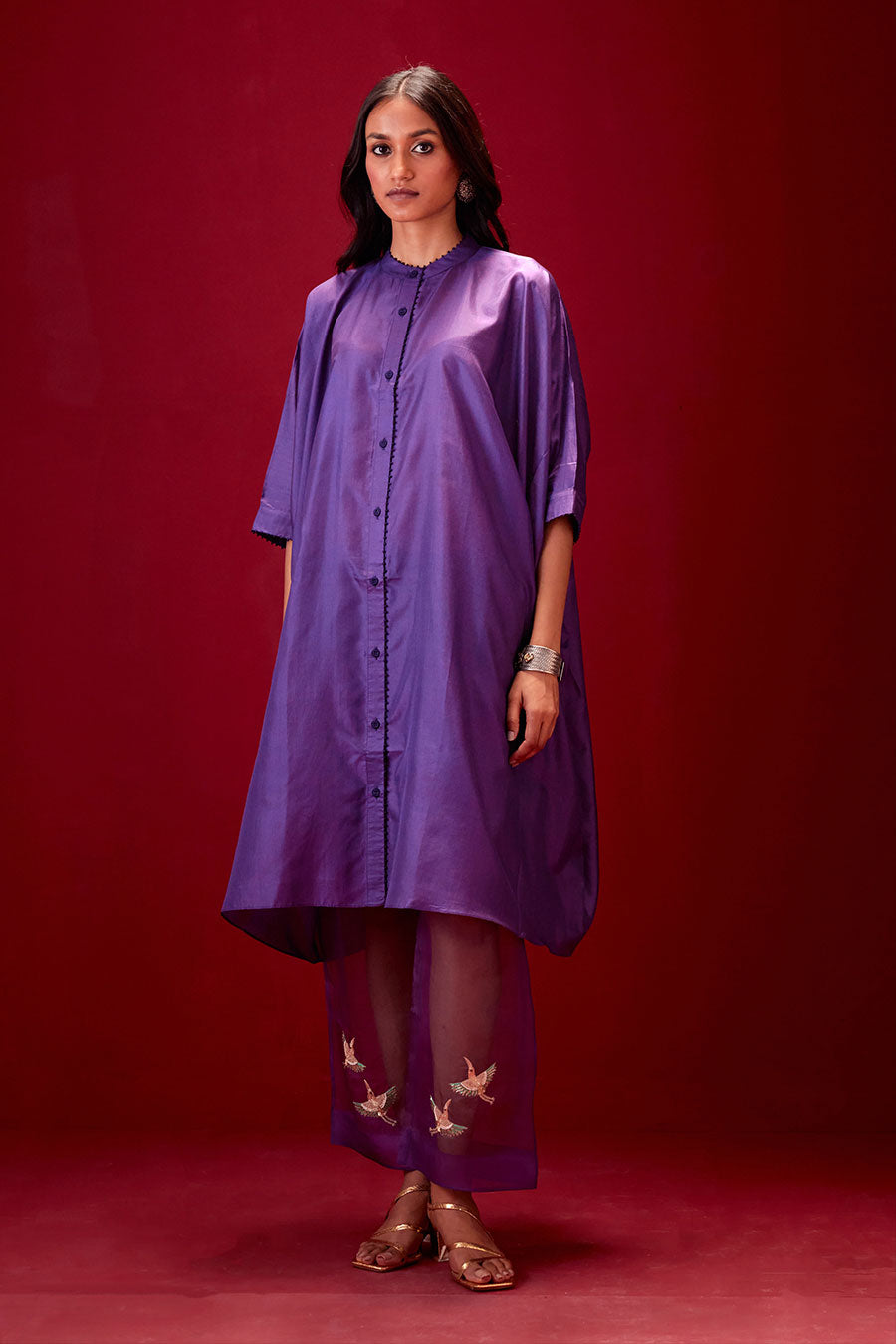 Grape Silk Embroidered Kurta & Pant Set
